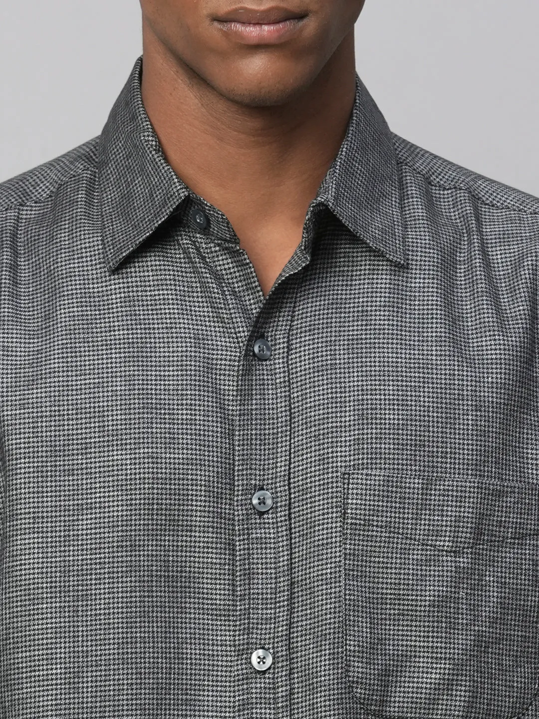 Men's Black Cotton Regular Fit Checked Shirt