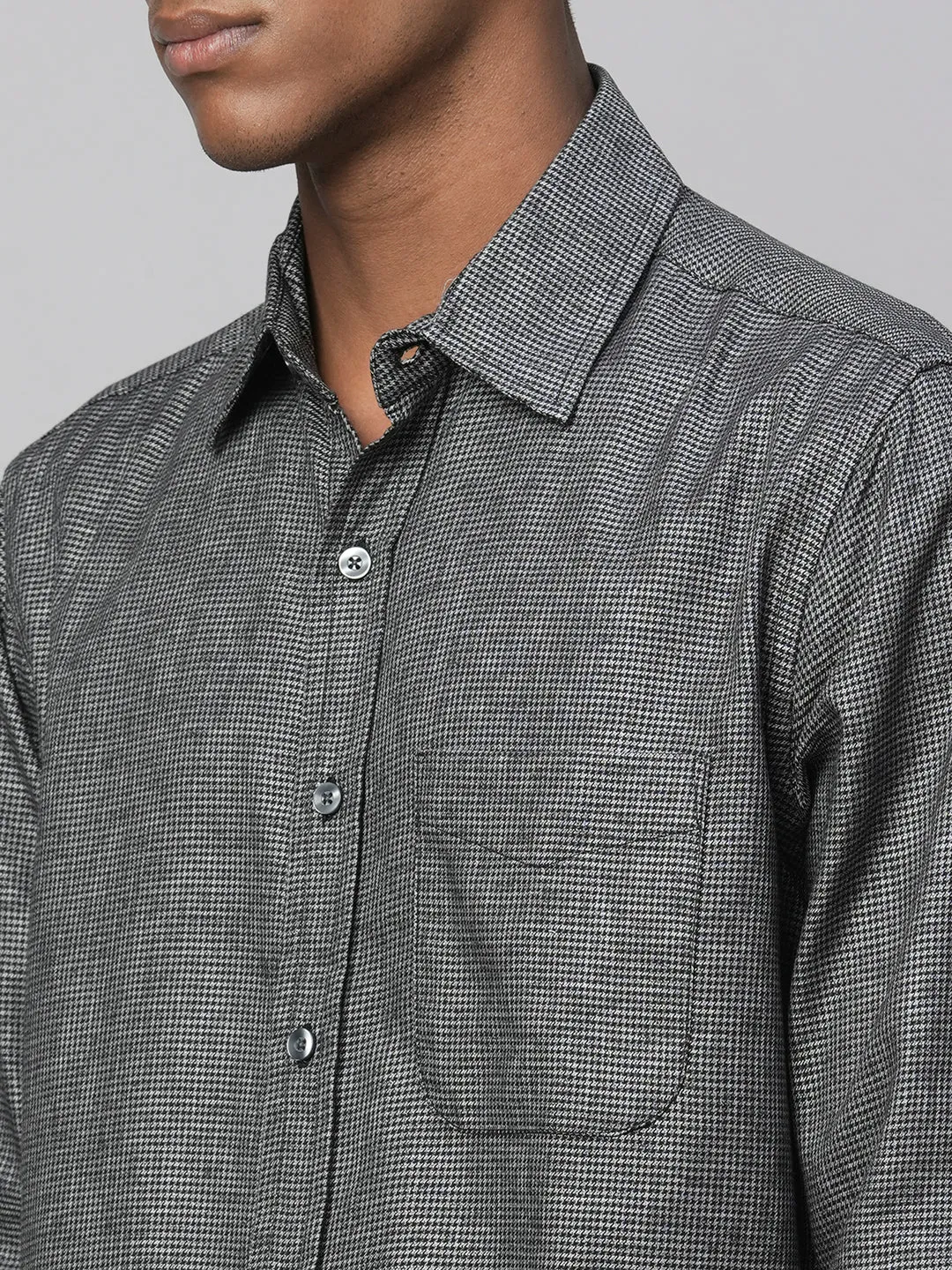 Men's Black Cotton Regular Fit Checked Shirt