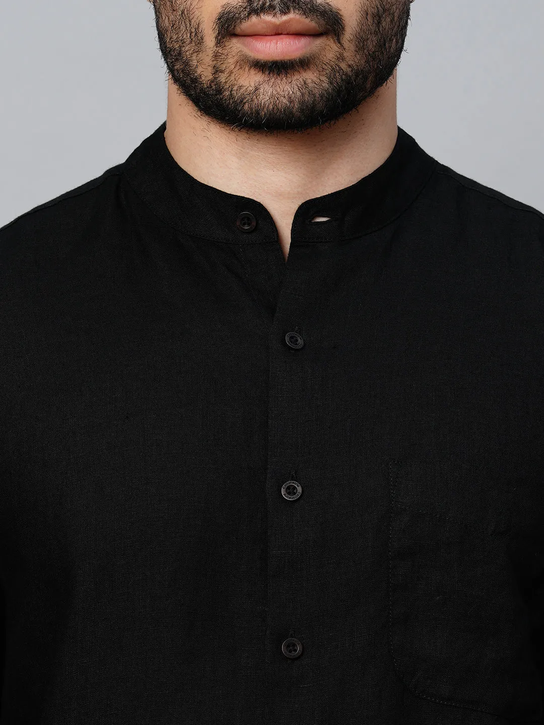 Men's Black Linen Regular Fit Shirt