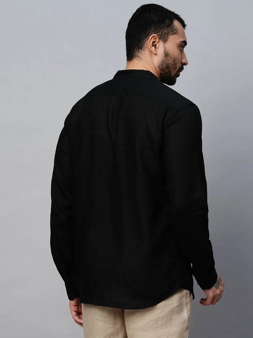 Men's Black Linen Regular Fit Shirt