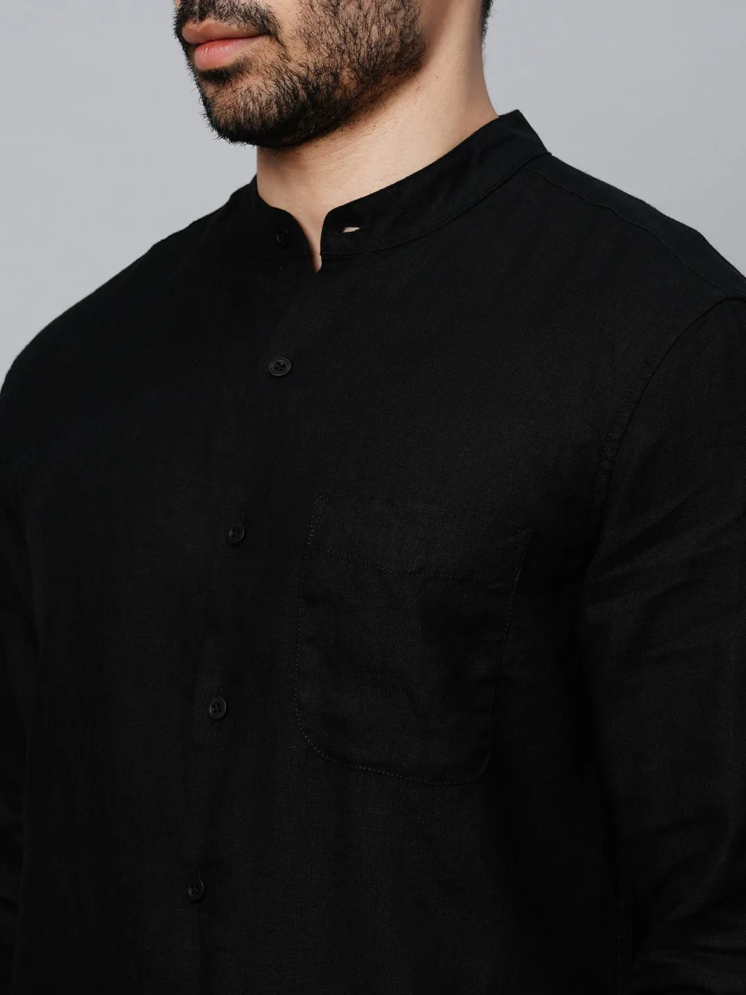 Men's Black Linen Regular Fit Shirt