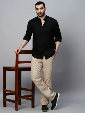 Men's Black Linen Regular Fit Shirt