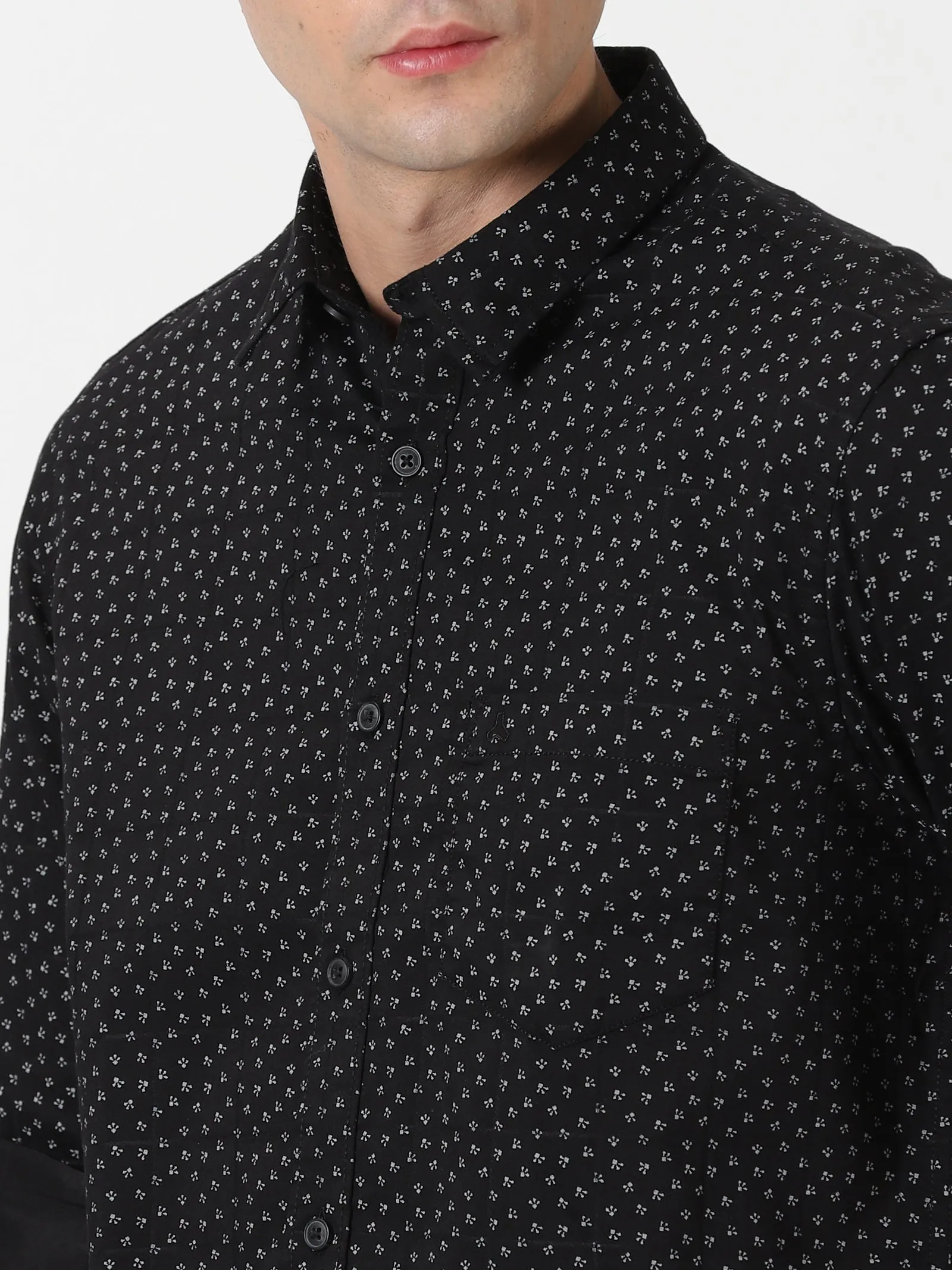 MEN'S BLACK PRINT SLIM FIT SHIRT