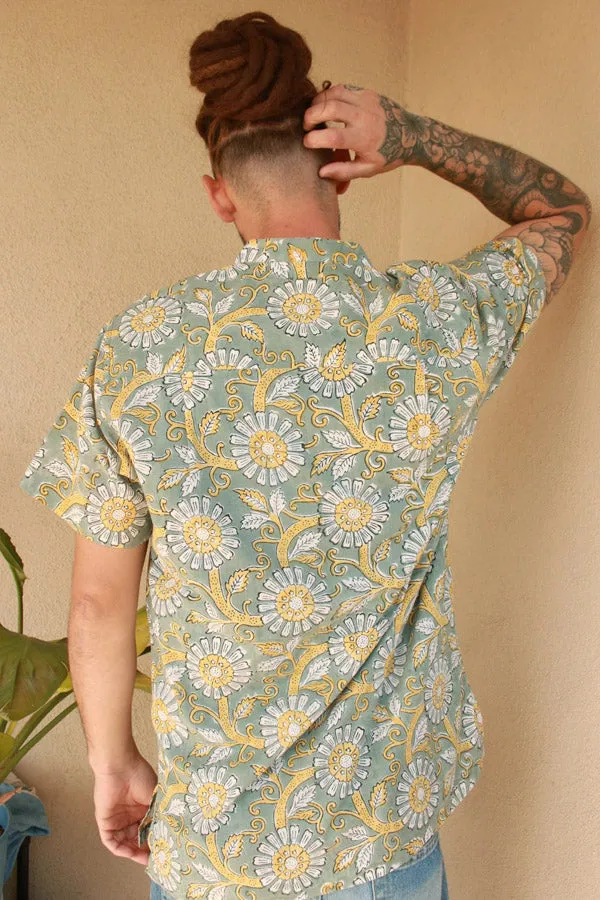 Men's Block Print Short Sleeve Button Shirt