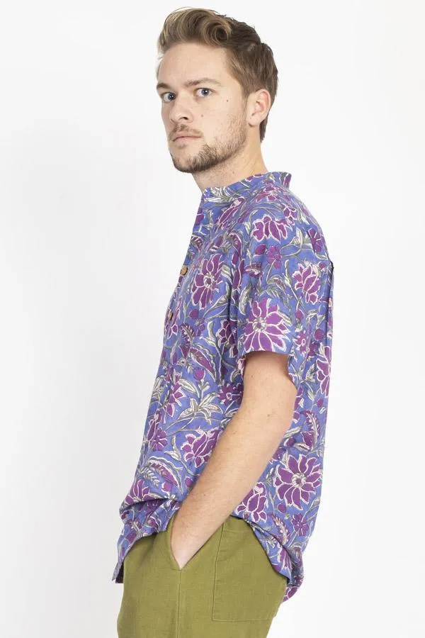 Men's Block Print Short Sleeve Button Shirt