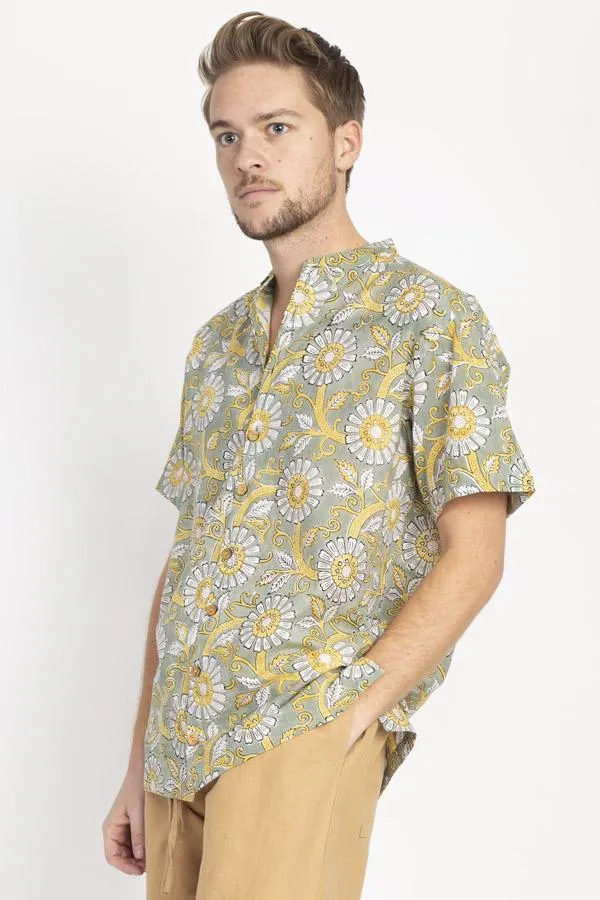 Men's Block Print Short Sleeve Button Shirt