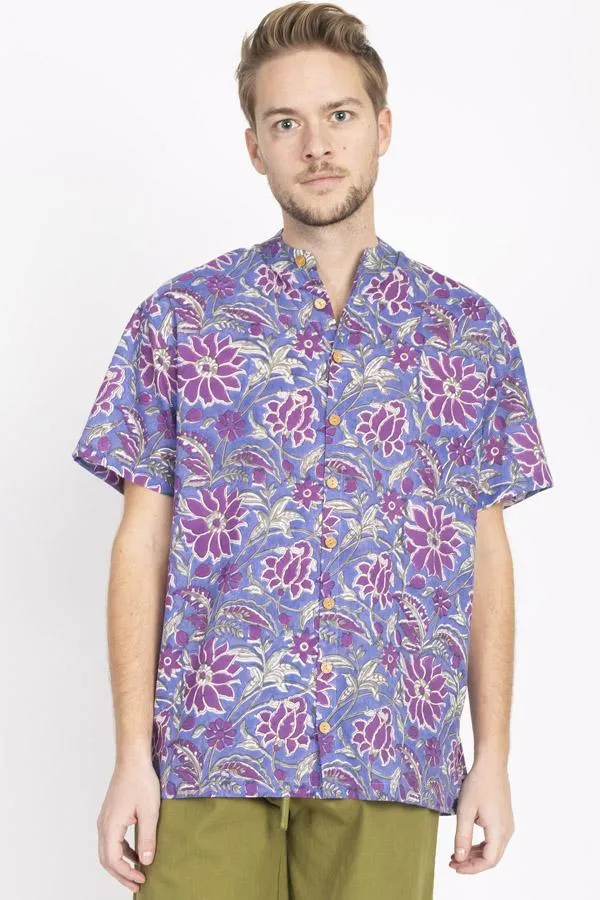 Men's Block Print Short Sleeve Button Shirt