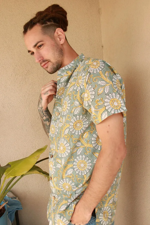 Men's Block Print Short Sleeve Button Shirt