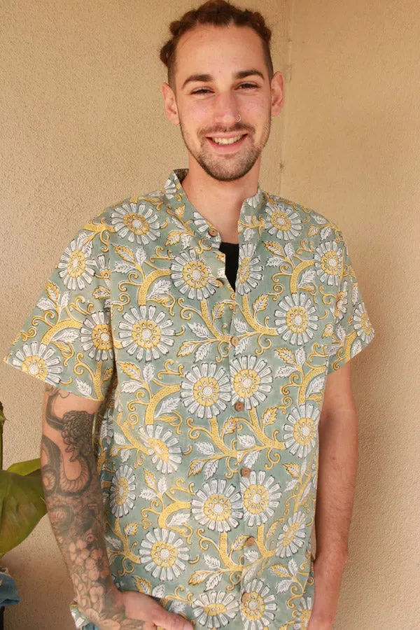 Men's Block Print Short Sleeve Button Shirt