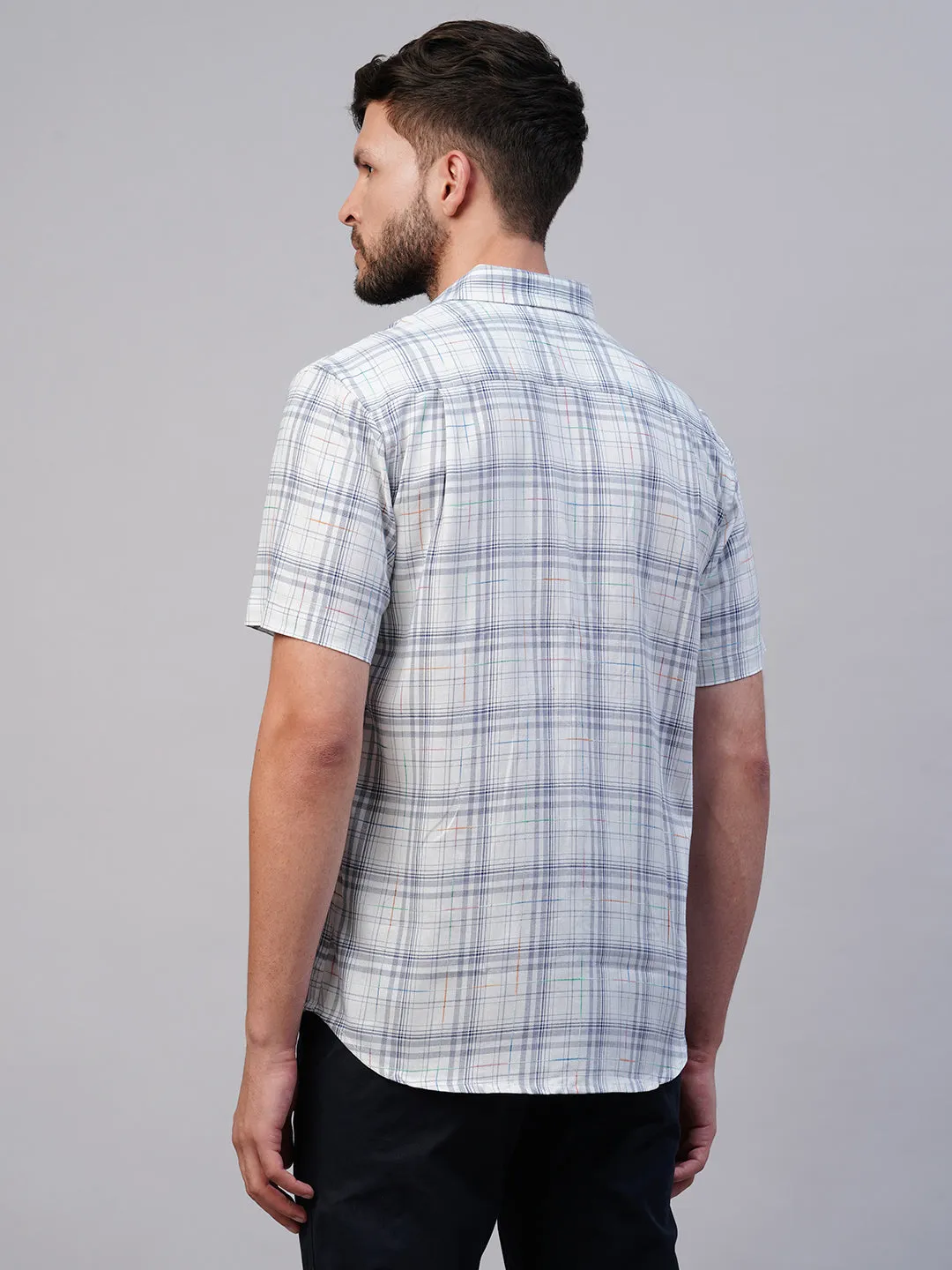 Men's Blue Cotton Regular Fit Checked Shirt