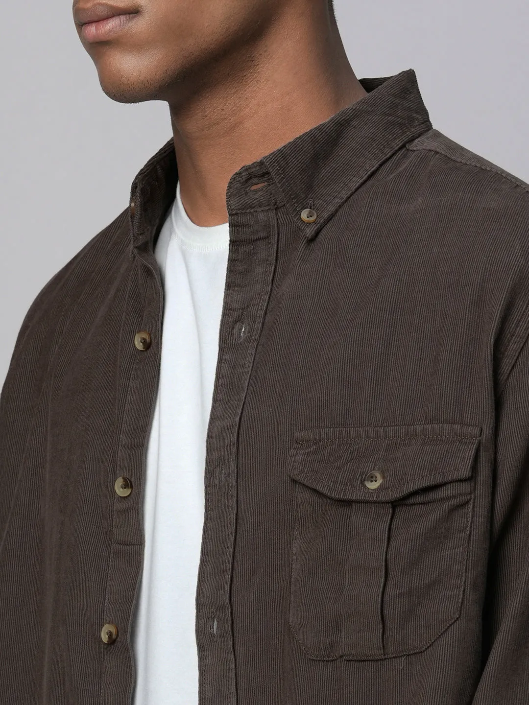 Men's Brown Cotton Regular Fit Shirt