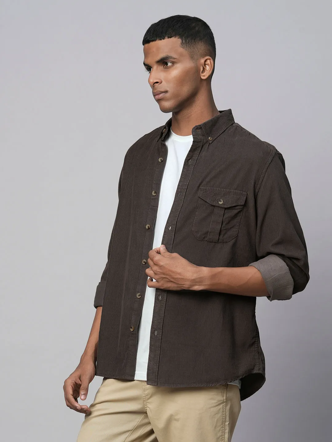 Men's Brown Cotton Regular Fit Shirt