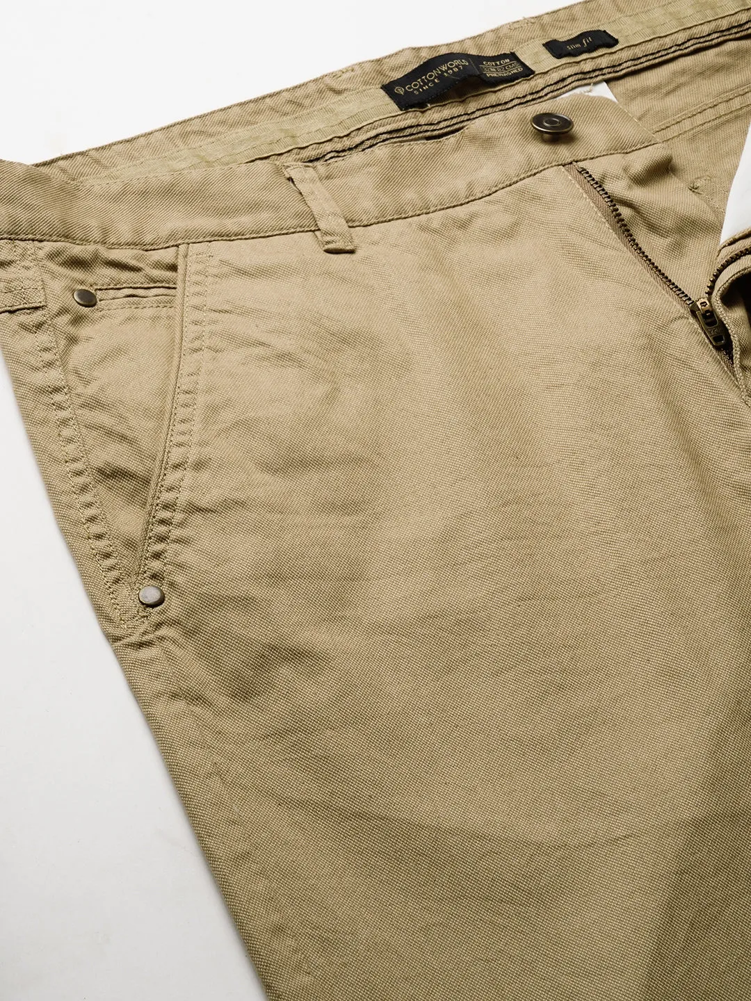 Men's Khaki Cotton Lycra Slim Fit Pant