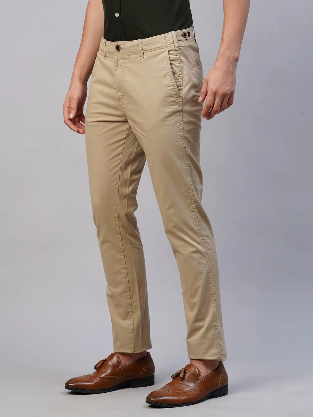 Men's Khaki Cotton Lycra Slim Fit Pant