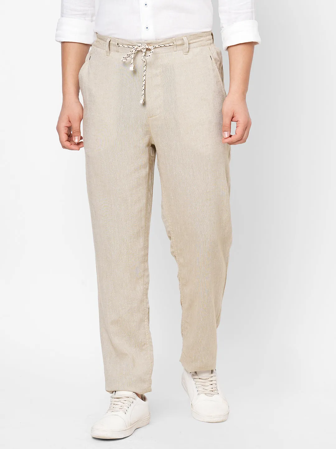 Men's Khaki Linen Viscose Regular Fit Pant