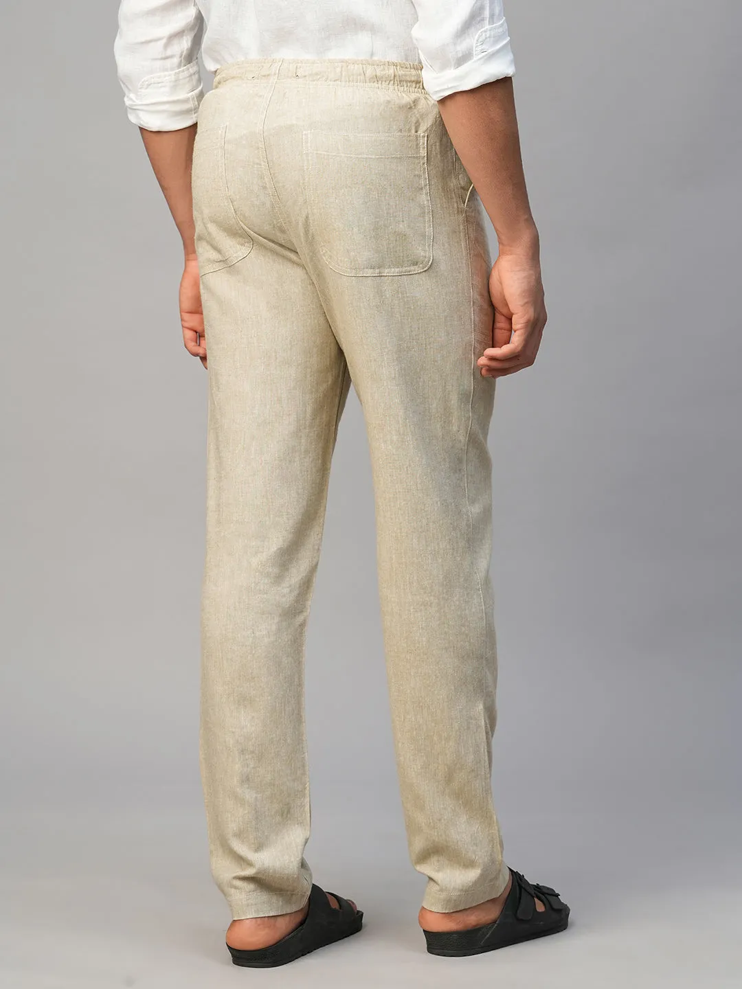 Men's Khaki Linen Viscose Regular Fit Pant