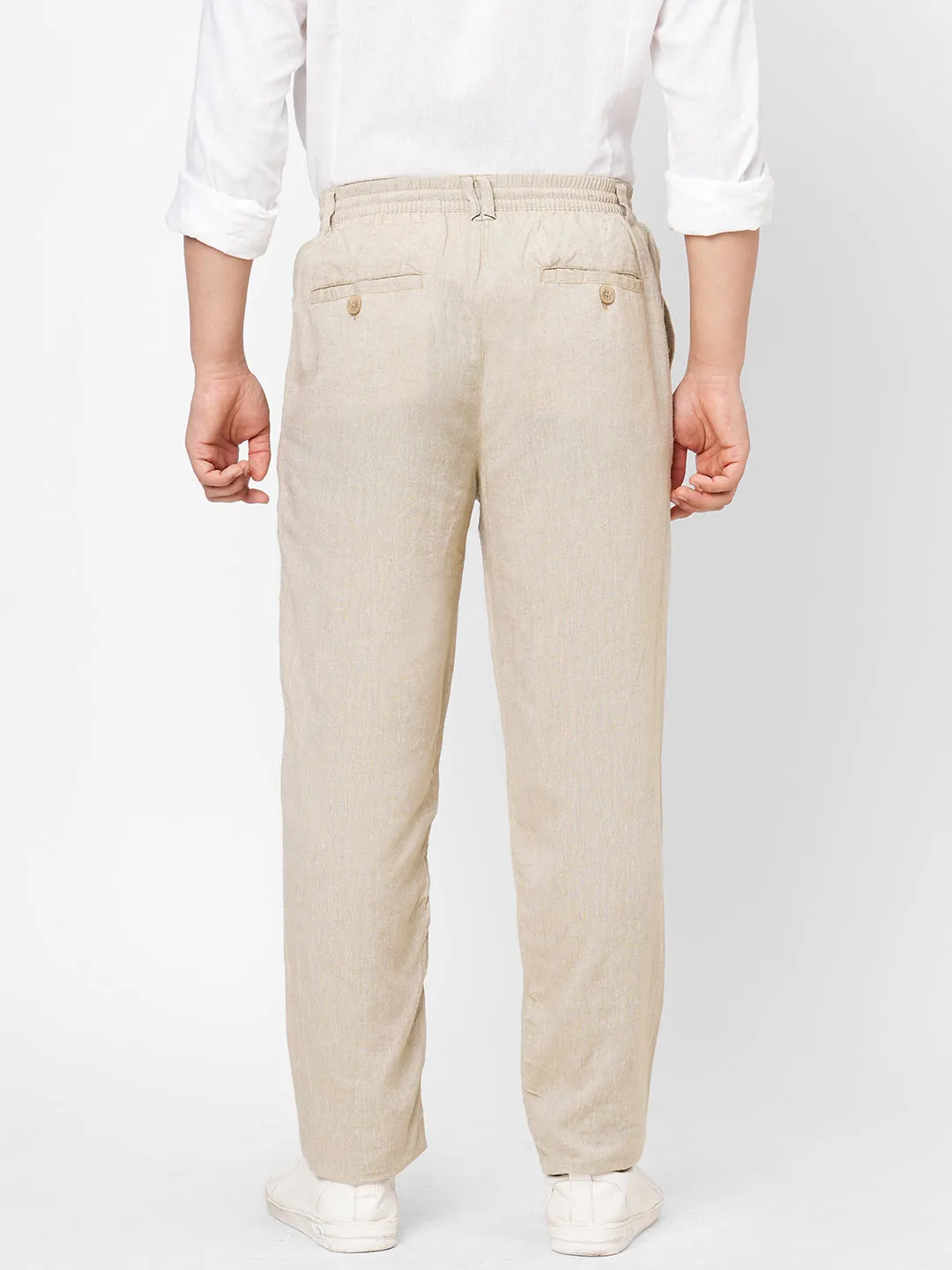 Men's Khaki Linen Viscose Regular Fit Pant