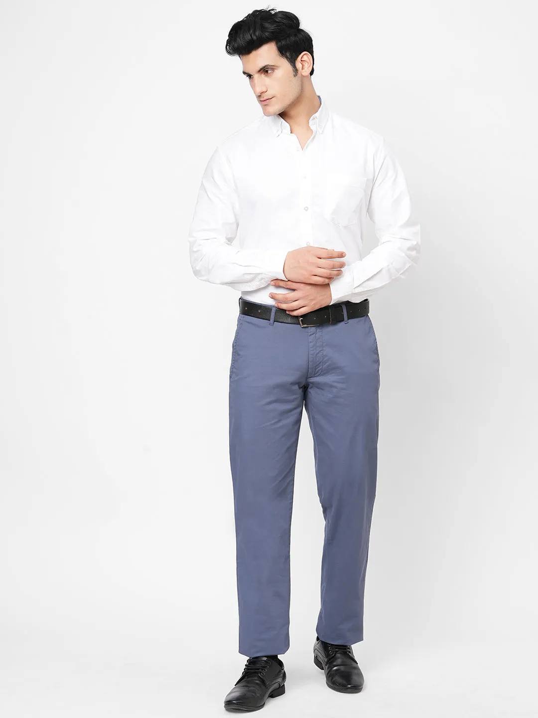 Men's Lblue Cotton Lycra Regular Fit Pant