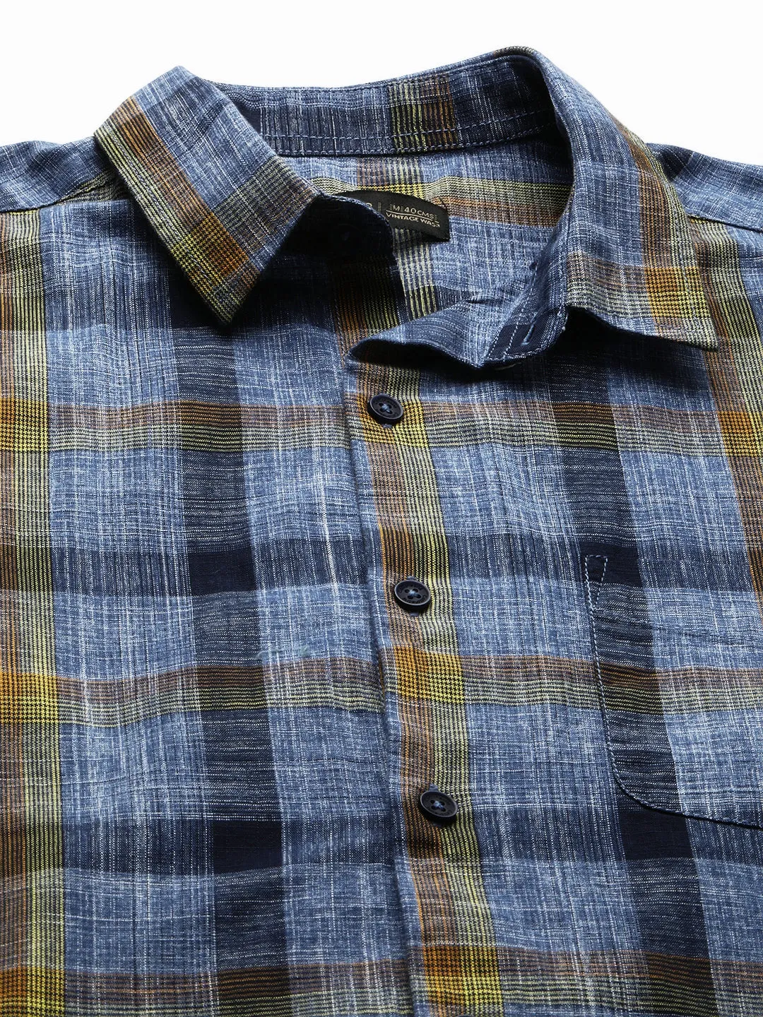 Men's Navy Cotton Regular Fit Checked Shirt