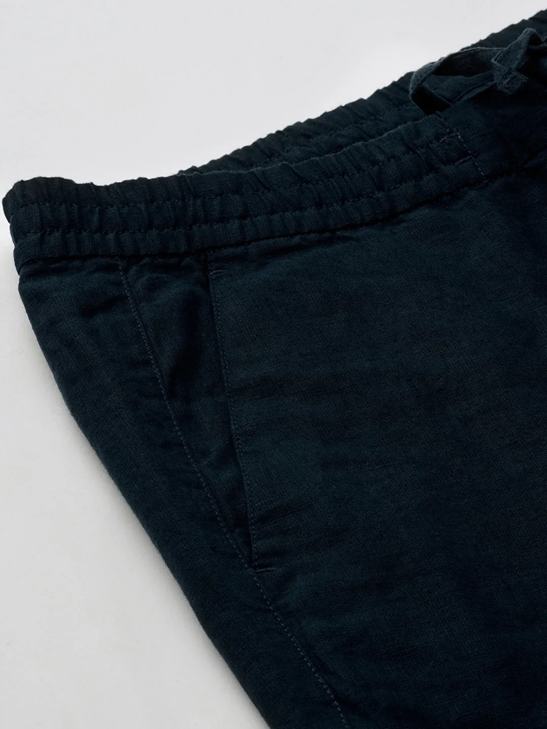 Men's Navy Linen Regular Fit Pant