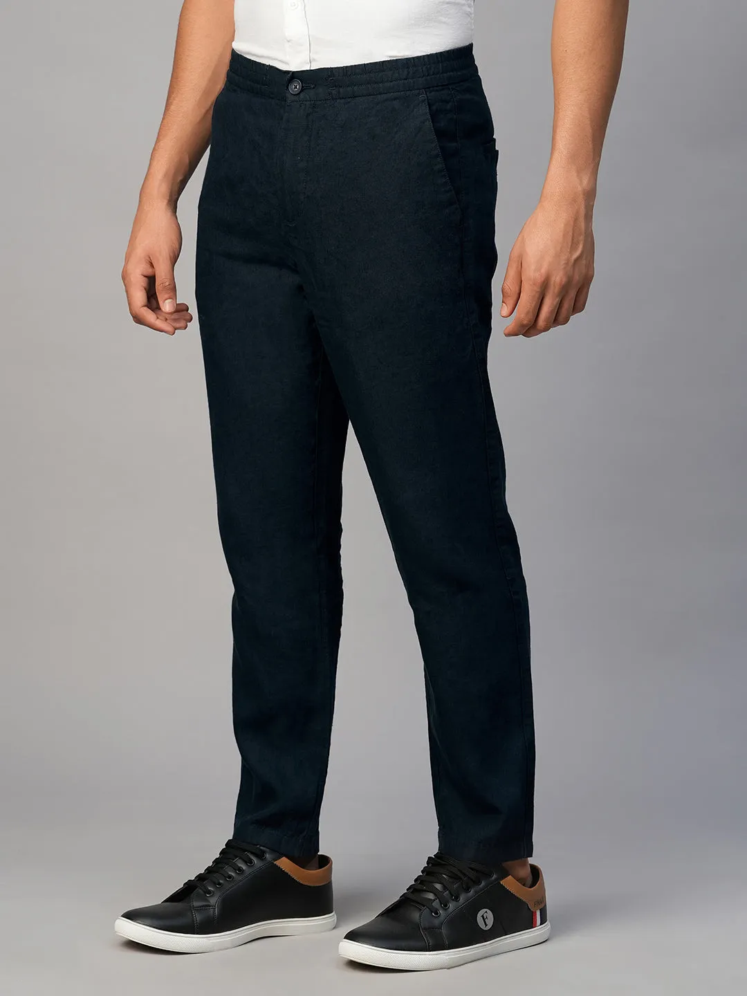 Men's Navy Linen Regular Fit Pant