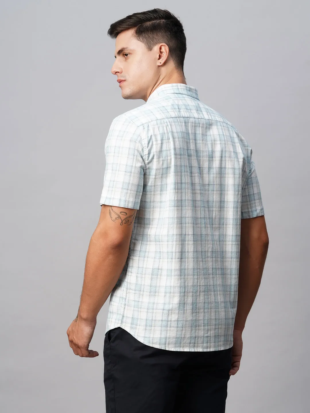 Men's Offwhite Cotton Regular Fit Checked Shirt