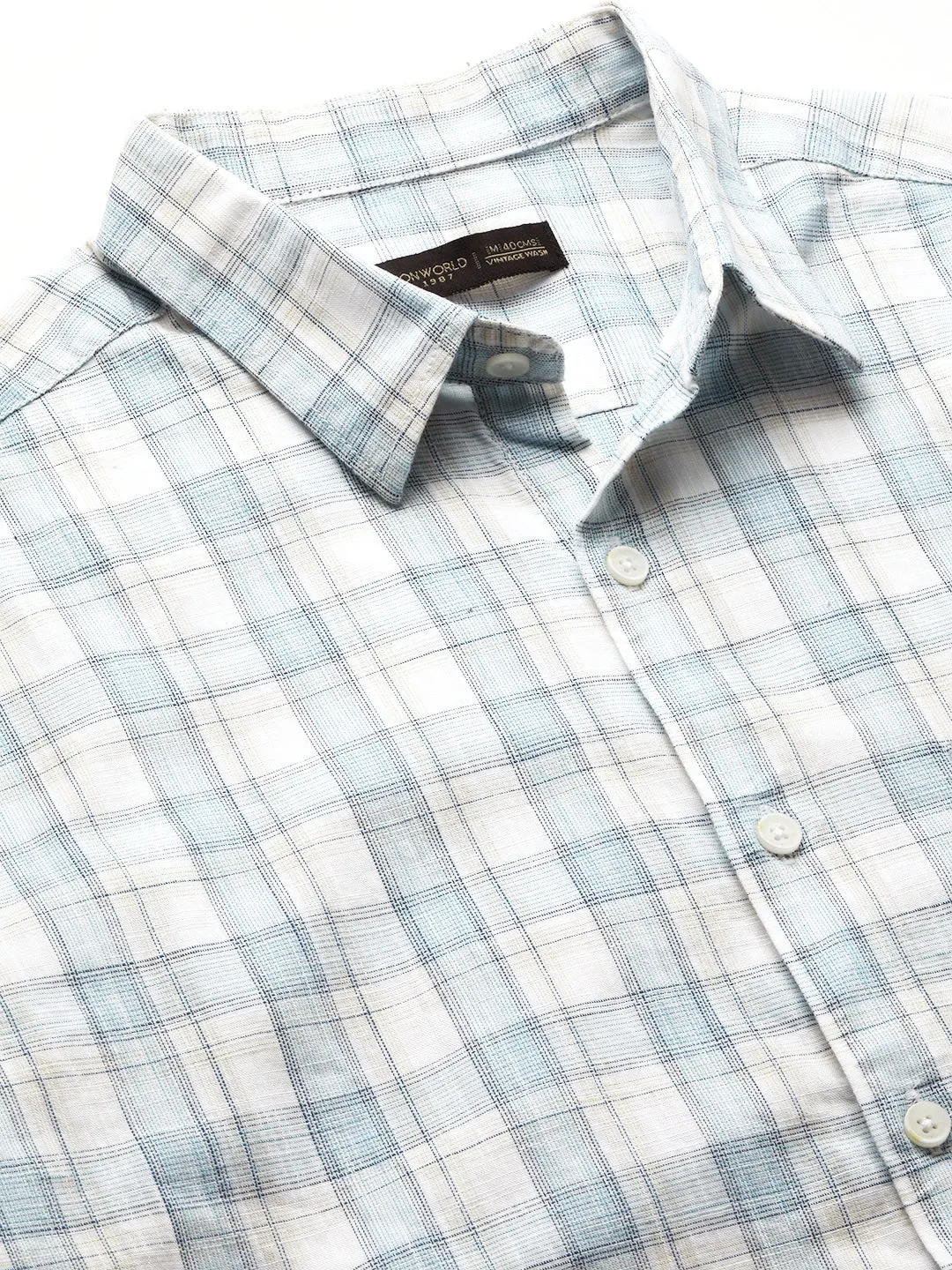 Men's Offwhite Cotton Regular Fit Checked Shirt