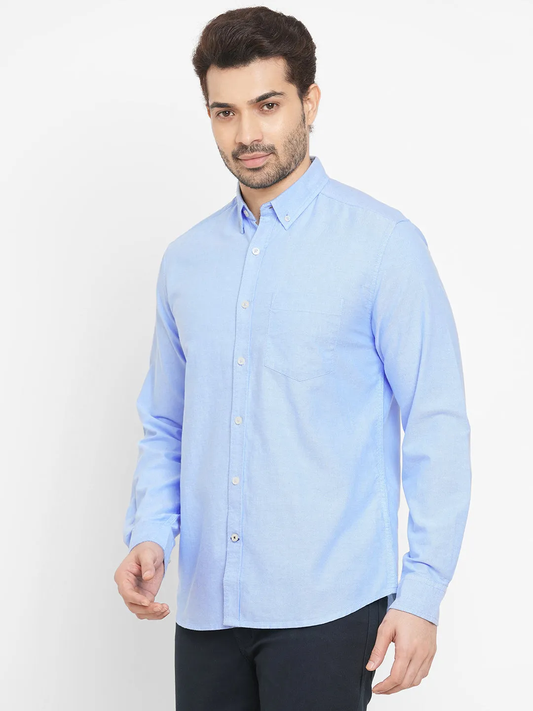 Men's Oxford Blue Cotton Regular Fit Shirt