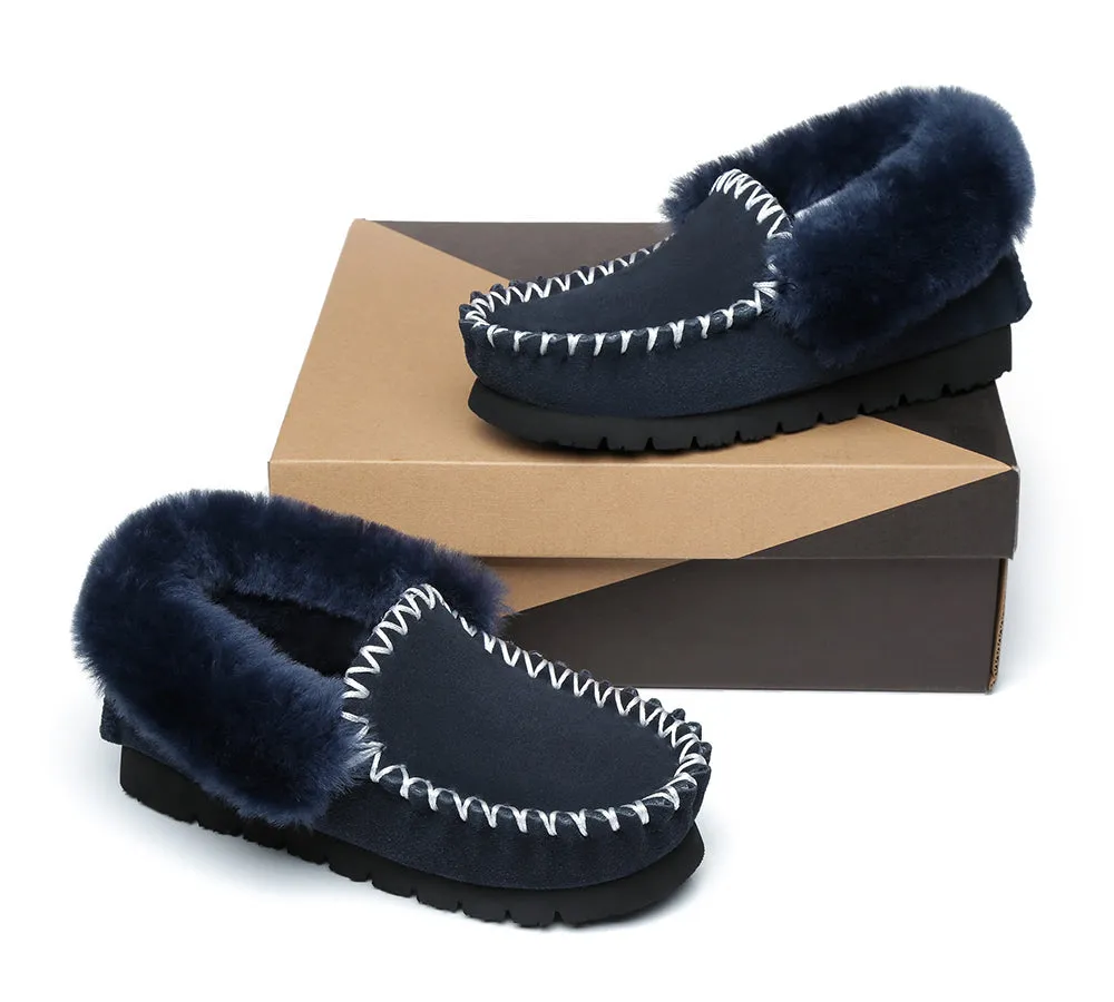 Mens Sheepskin Wool Ankle Slippers Popo Moccasins Big Size