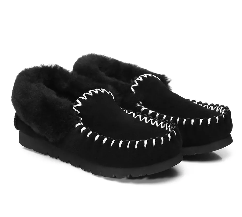 Mens Sheepskin Wool Ankle Slippers Popo Moccasins Big Size