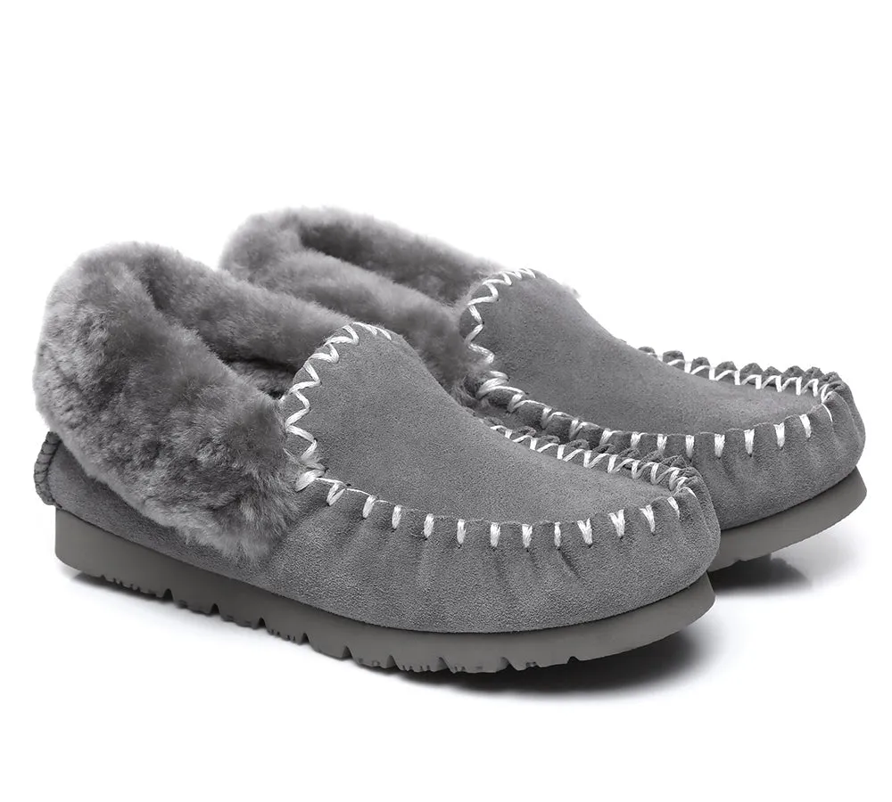 Mens Sheepskin Wool Ankle Slippers Popo Moccasins Big Size