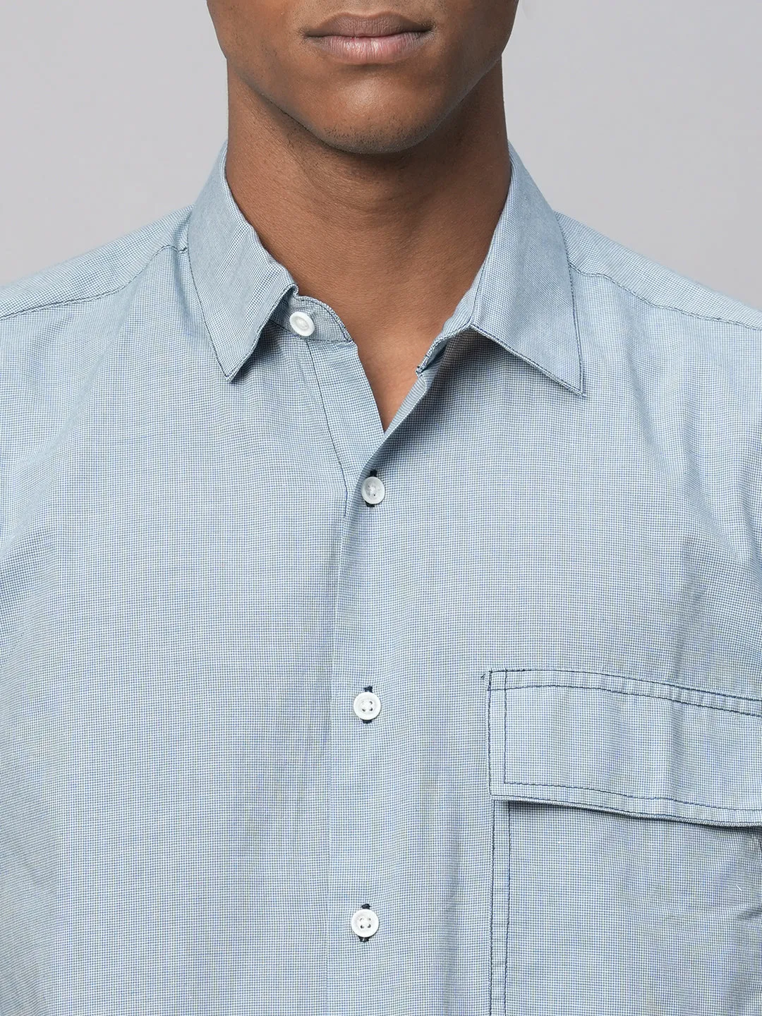 Men's Sky Cotton Regular Fit Checked Shirt