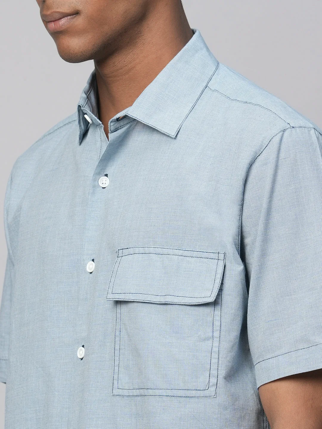 Men's Sky Cotton Regular Fit Checked Shirt