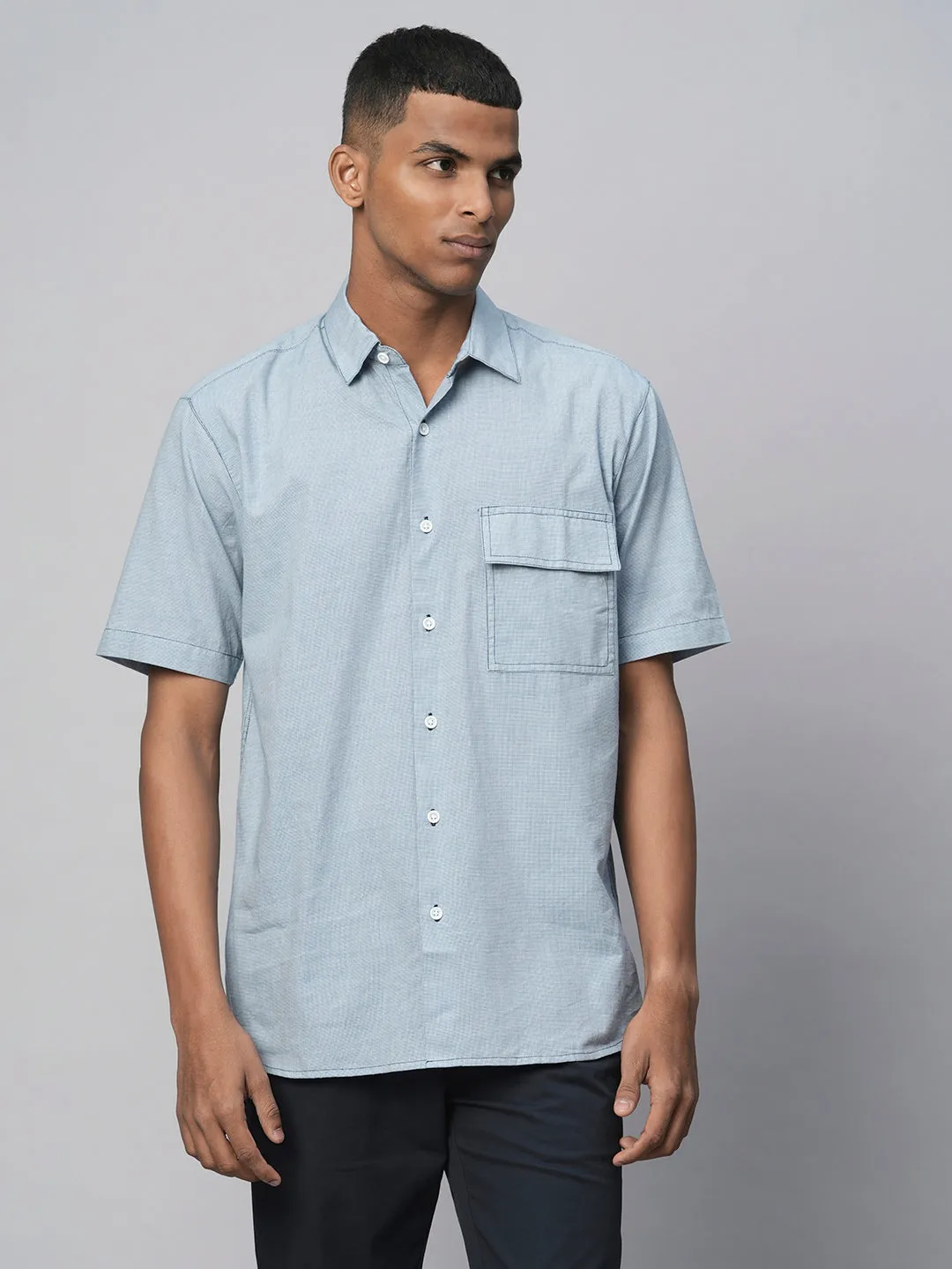 Men's Sky Cotton Regular Fit Checked Shirt