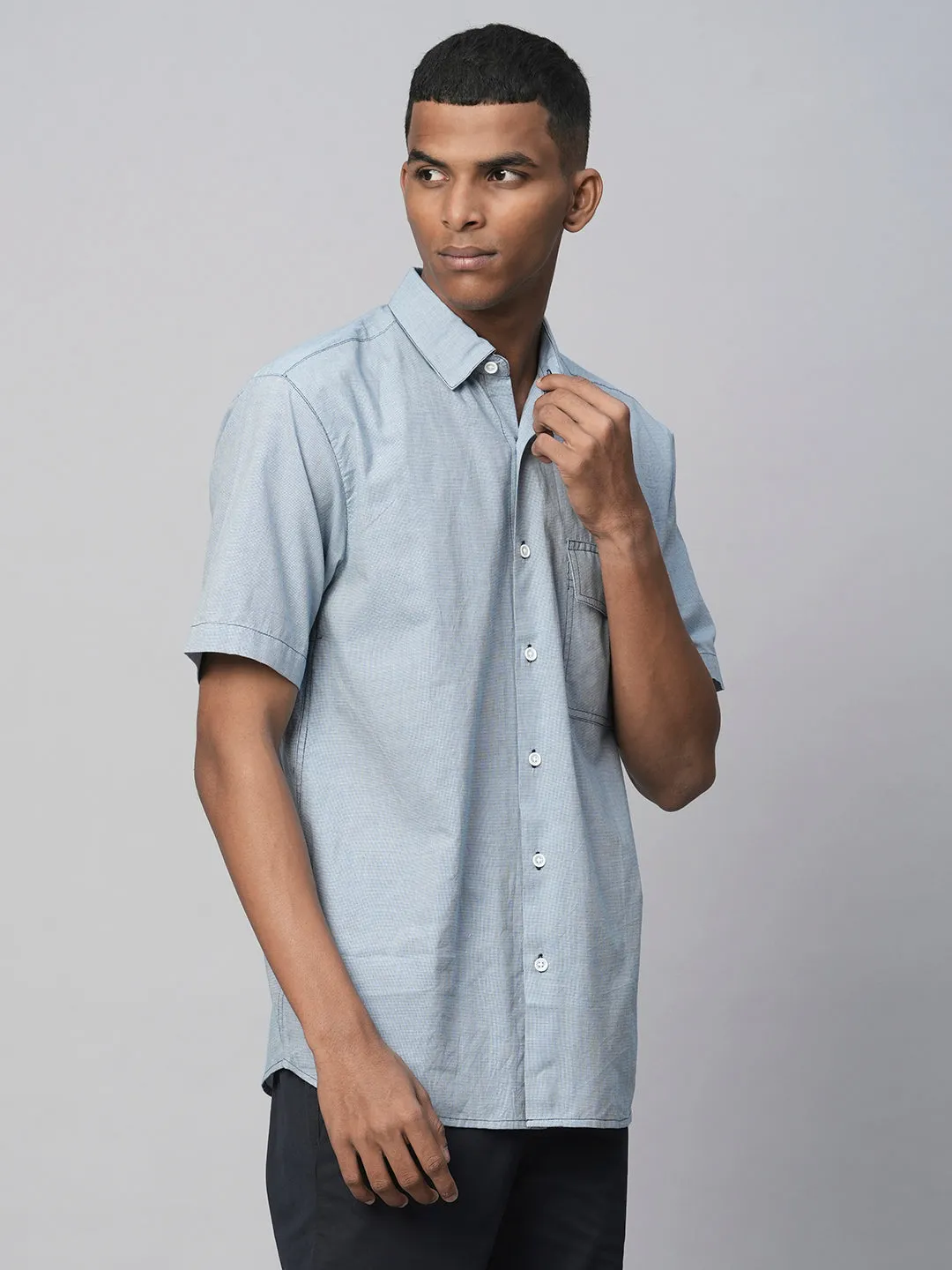 Men's Sky Cotton Regular Fit Checked Shirt