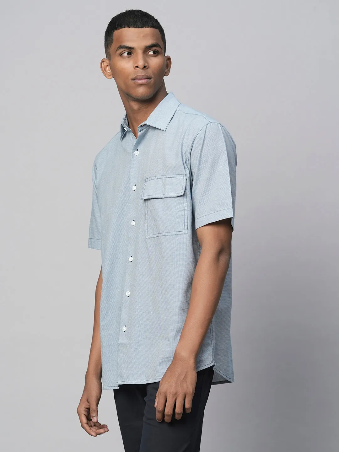 Men's Sky Cotton Regular Fit Checked Shirt