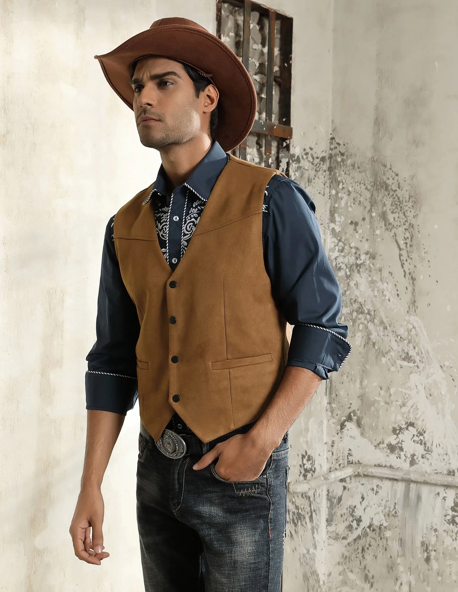 Men's Suede Leather Suit Vest Casual Western Cowboy Waistcoat Leisure Vests