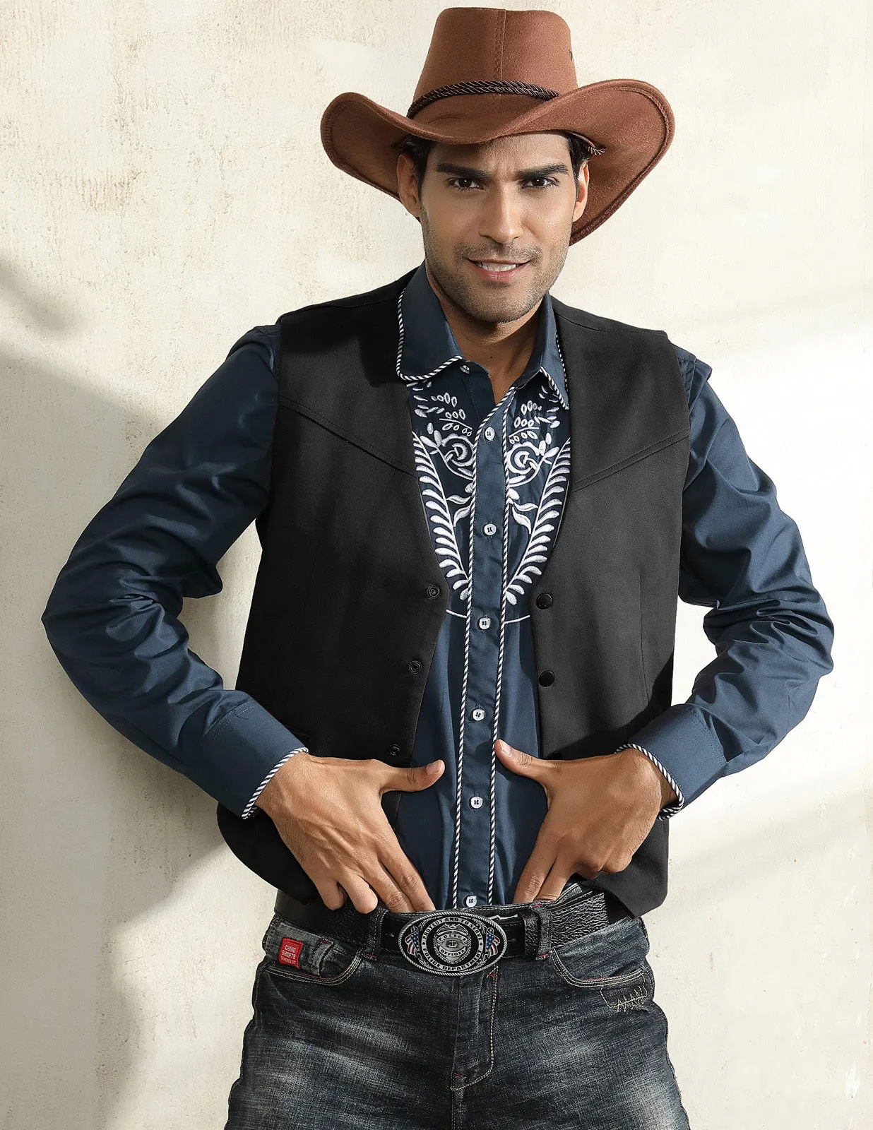 Men's Suede Leather Suit Vest Casual Western Cowboy Waistcoat Vest