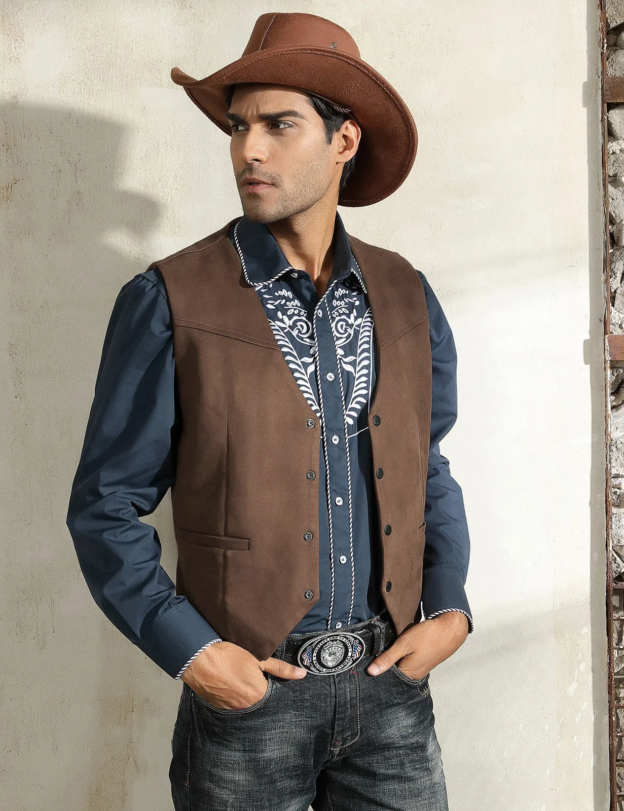 Men's Suede Leather Suit Vest Casual Western Cowboy Waistcoat Vest