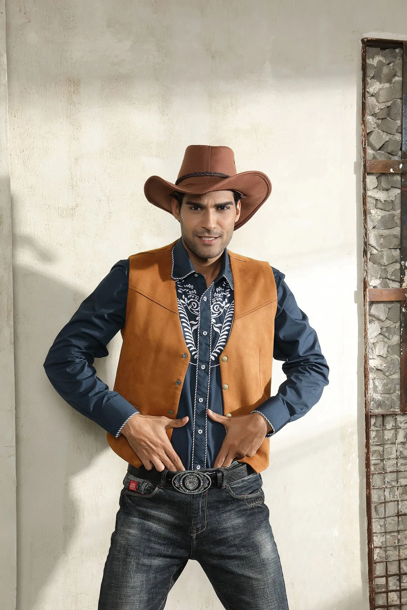 Men's Suede Leather Suit Vest Casual Western Cowboy Waistcoat Vest