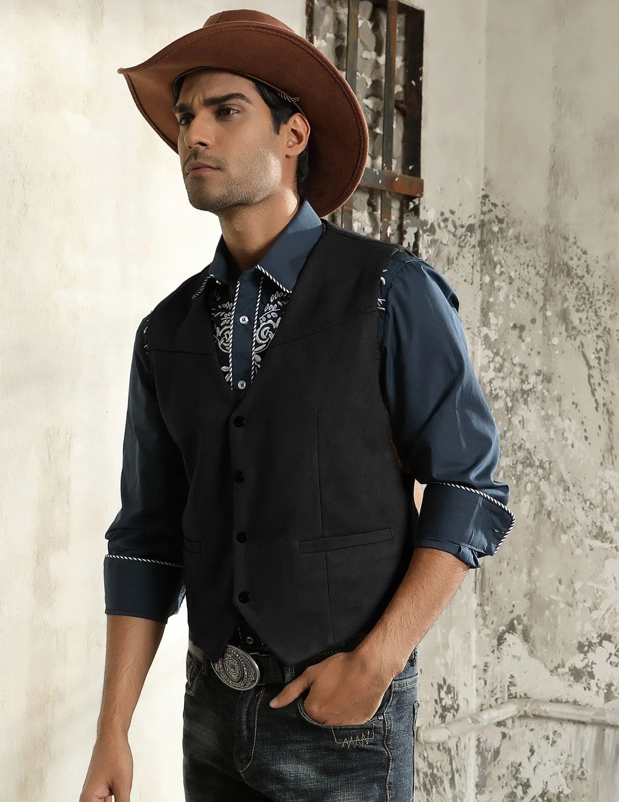 Men's Suede Leather Suit Vest Casual Western Cowboy Waistcoat Vest