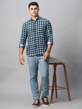 Men's Teal Cotton Regular Fit Checked Shirt