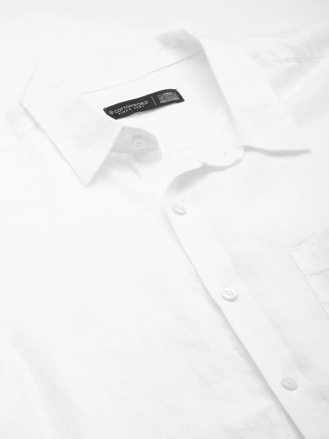 Men's White 100% Linen Regular Fit Short Sleeved Shirt