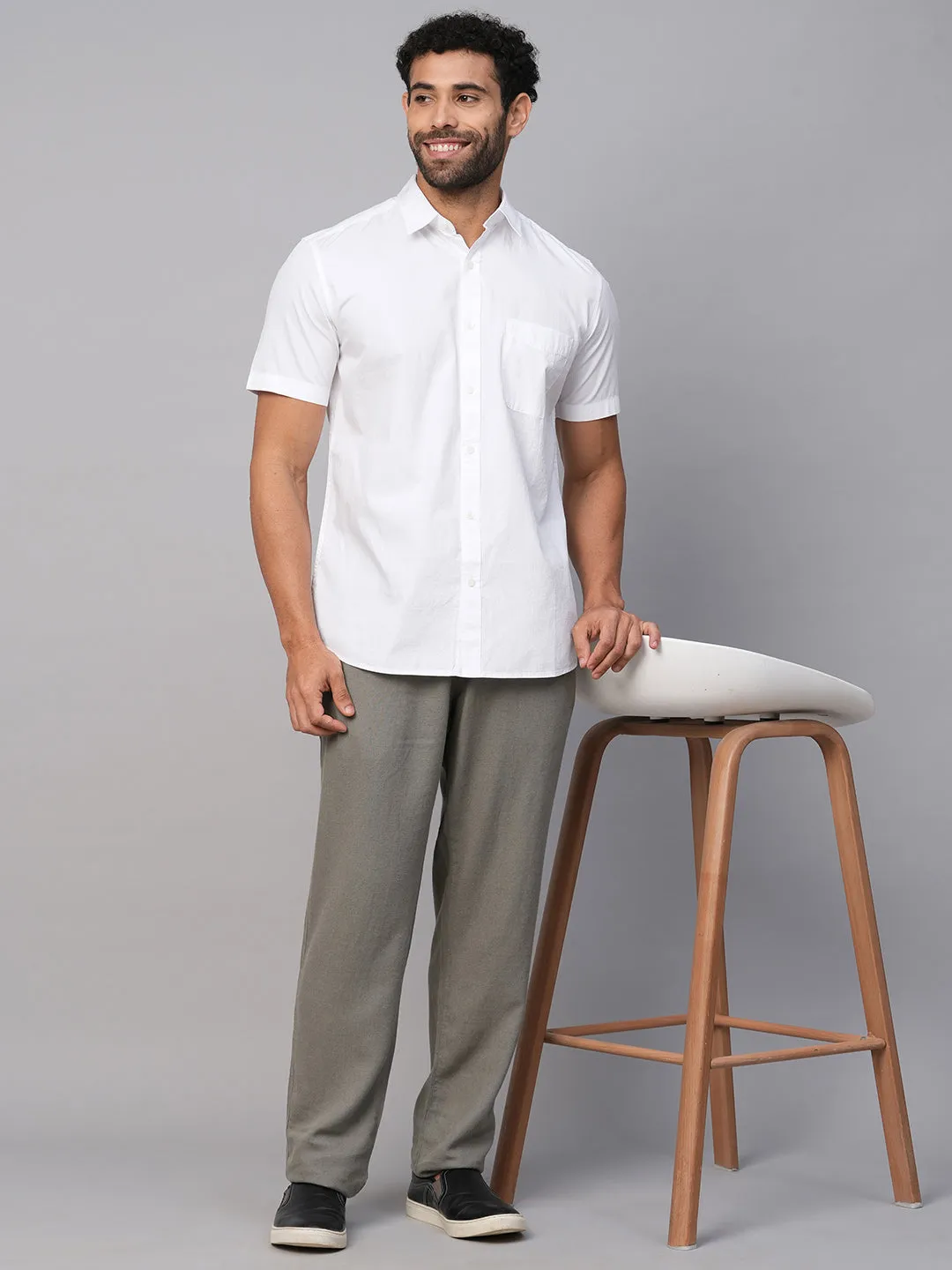 Men's White A Cotton Regular Fit Shirt