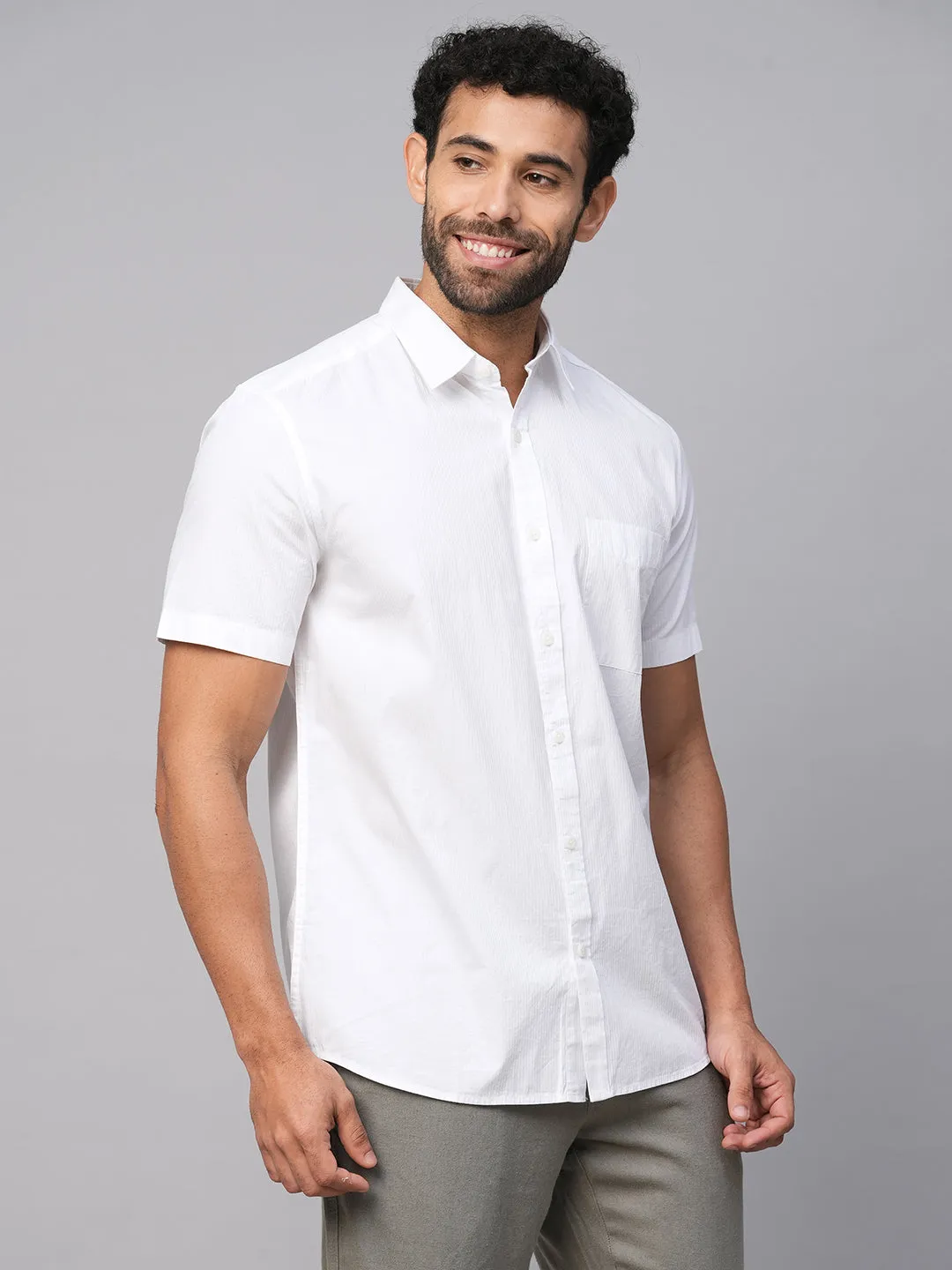 Men's White A Cotton Regular Fit Shirt