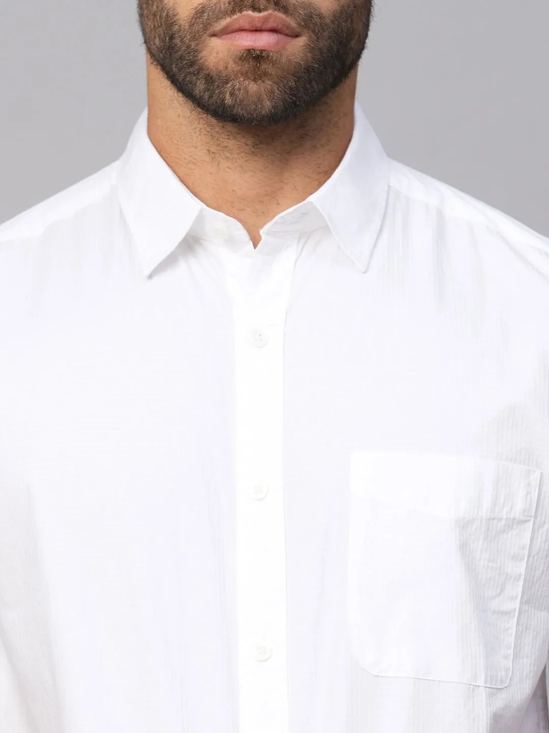 Men's White A Cotton Regular Fit Shirt