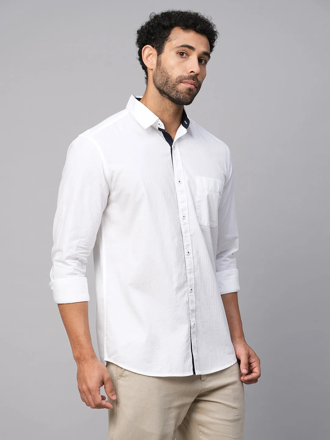 Men's White C Cotton Regular Fit Shirt