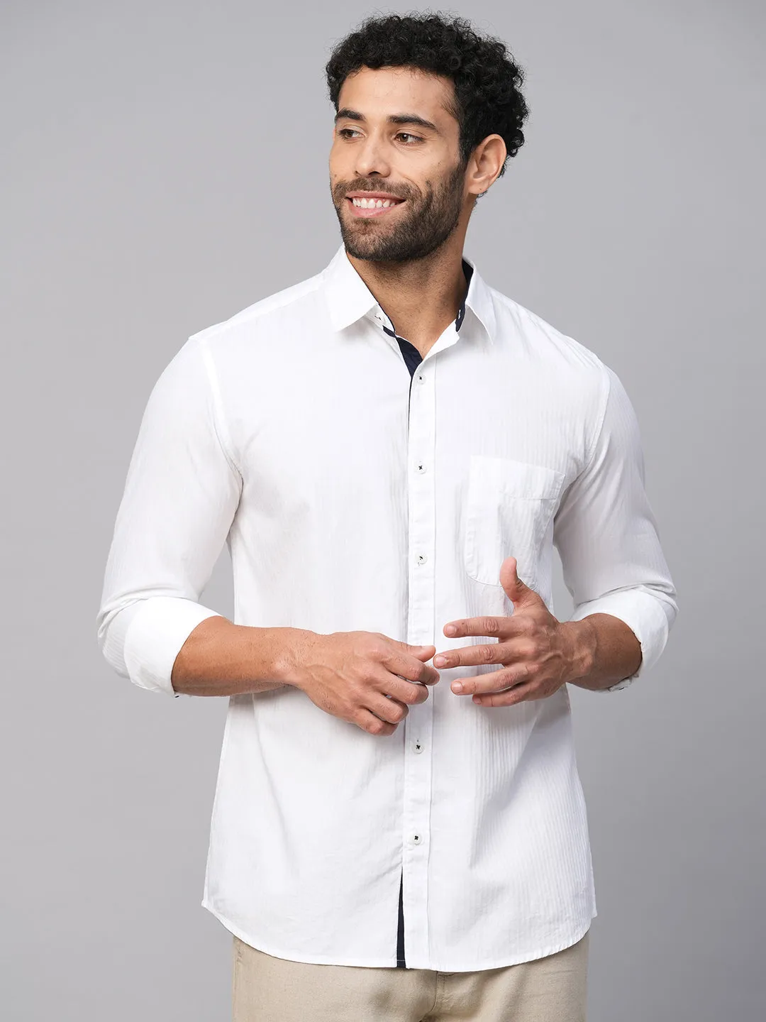 Men's White C Cotton Regular Fit Shirt