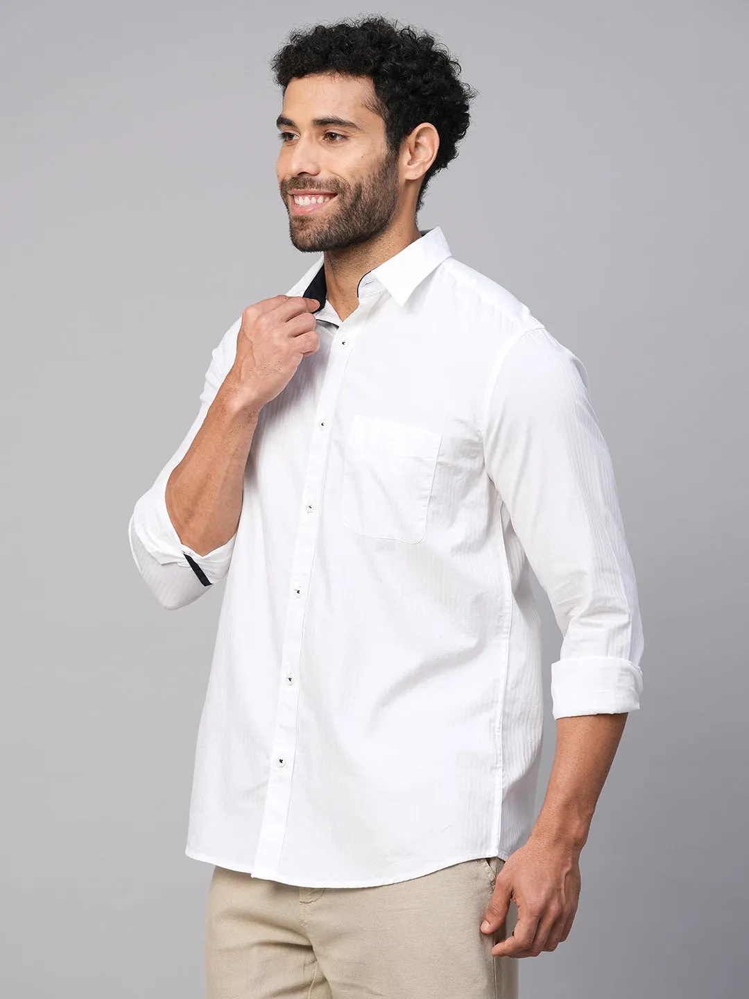 Men's White C Cotton Regular Fit Shirt