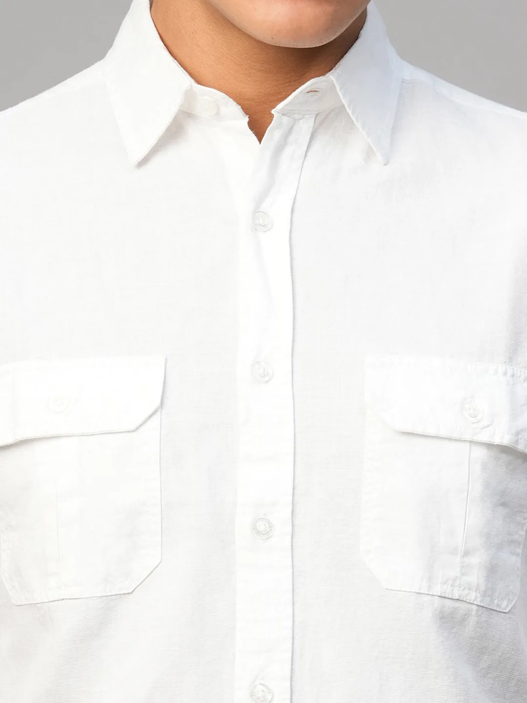 Men's White Cotton Linen Regular Fit Shirt